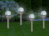 4 LED Solarleuchten Kugel mit Erdspieß, Edelstahl, Dämmerungssensor, Höhe 34 cm 4 LED Solarleuchten Kugel mit Erdspieß, Edelstahl, Dämmerungssensor, Höhe 34 cm