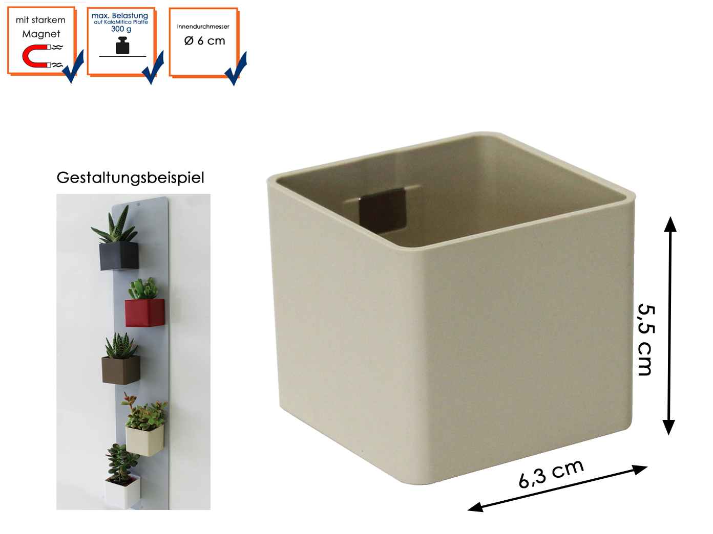 Kunststofftopf mit Magnet Mini Würfe Ø 6 cm Wandaufbewahrung Deko KalaMitica 